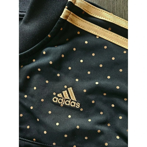 Adidas Black Rose Gold Polka Dot Track Jacket Full Zip Girls 14 Large Streetwear - Picture 8 of 8